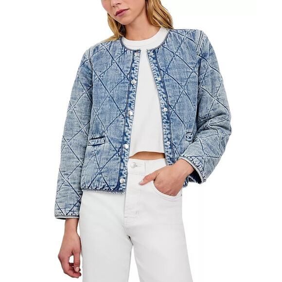 Rails Women Blue Denim Light Wash Ency Front Button Quilted Boxy Jacket Size XL - Picture 2 of 6